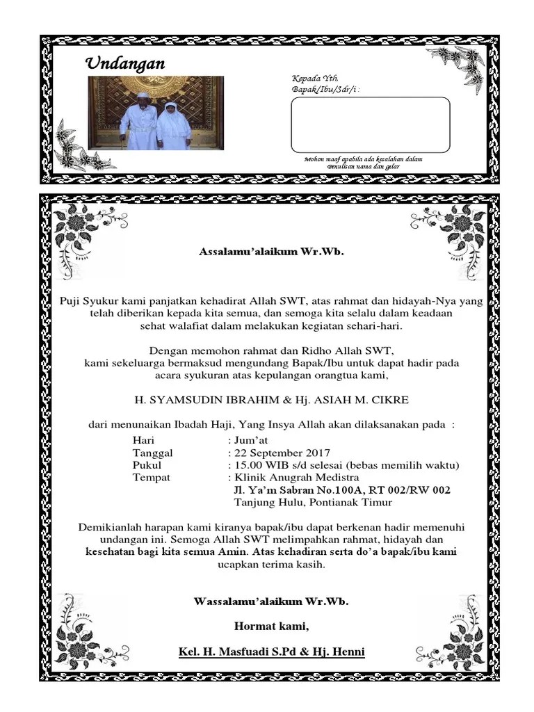 Contoh Surat Syukuran Pulang Haji | PDF