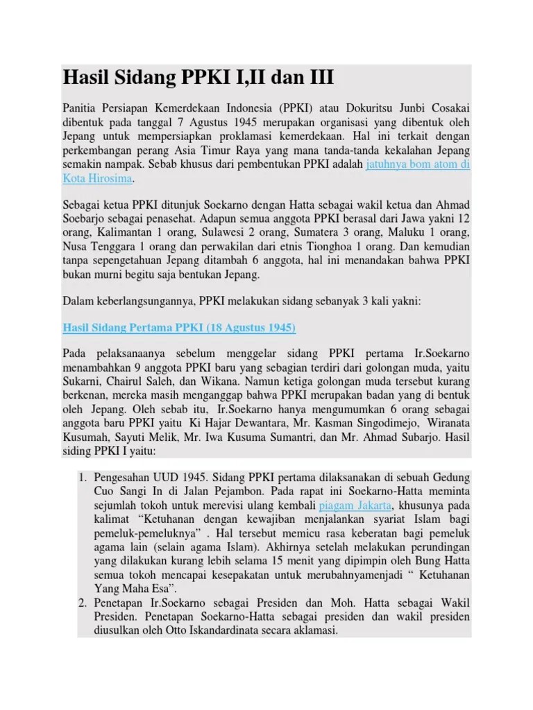 Hasil Sidang PPKI I II Dan III | PDF