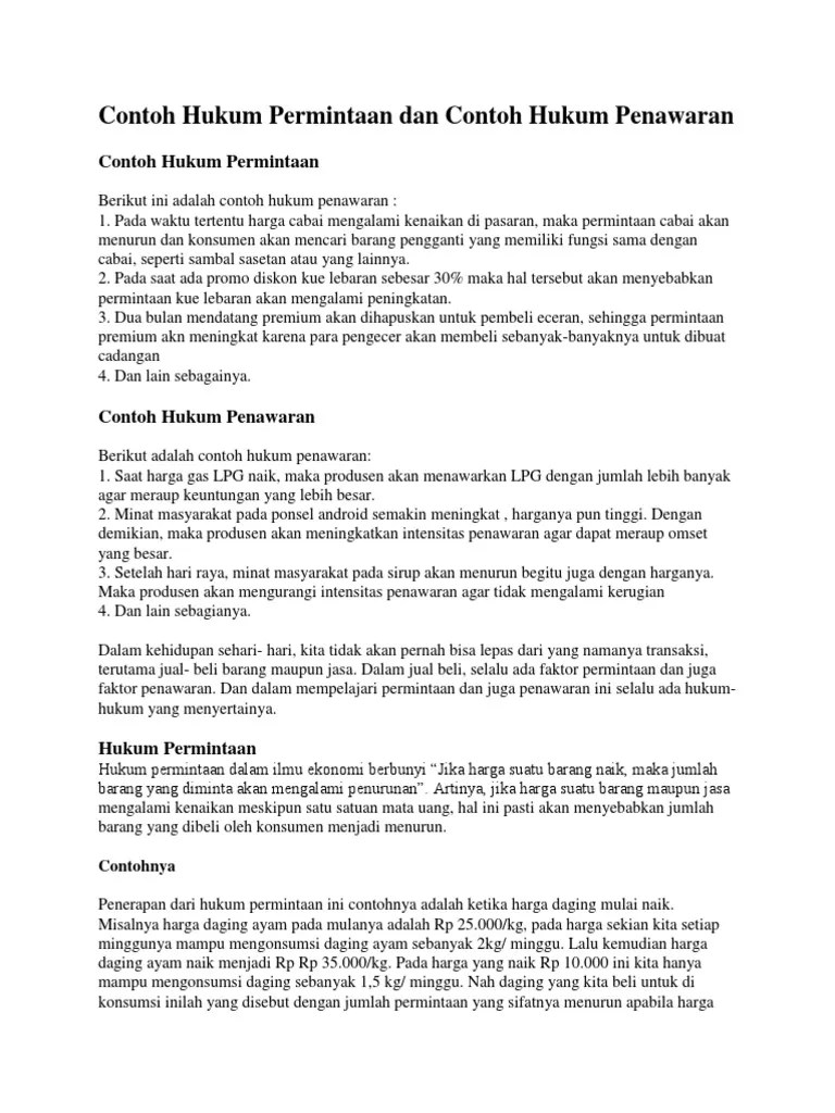 Contoh Hukum Permintaan Dan Contoh Hukum Penawaran PDF Pengelolaan