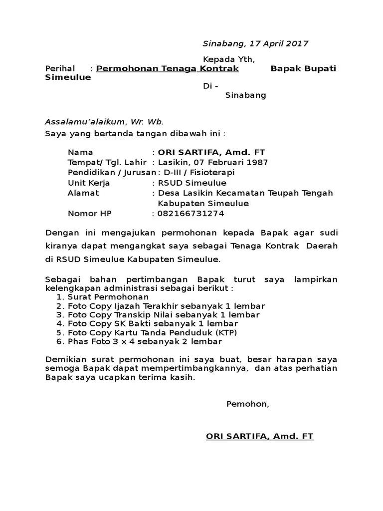 18 Contoh Surat Lamaran Guru Kontrak Daerah