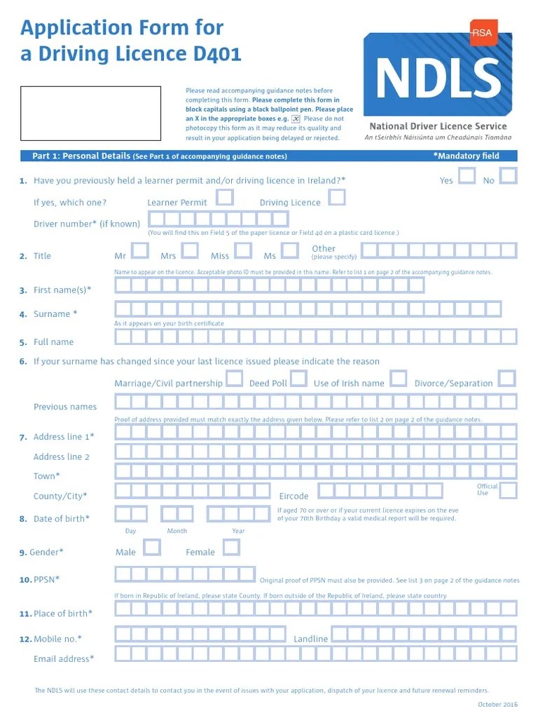 D401_Full_Licence_app_form.pdf Driver's License Truck