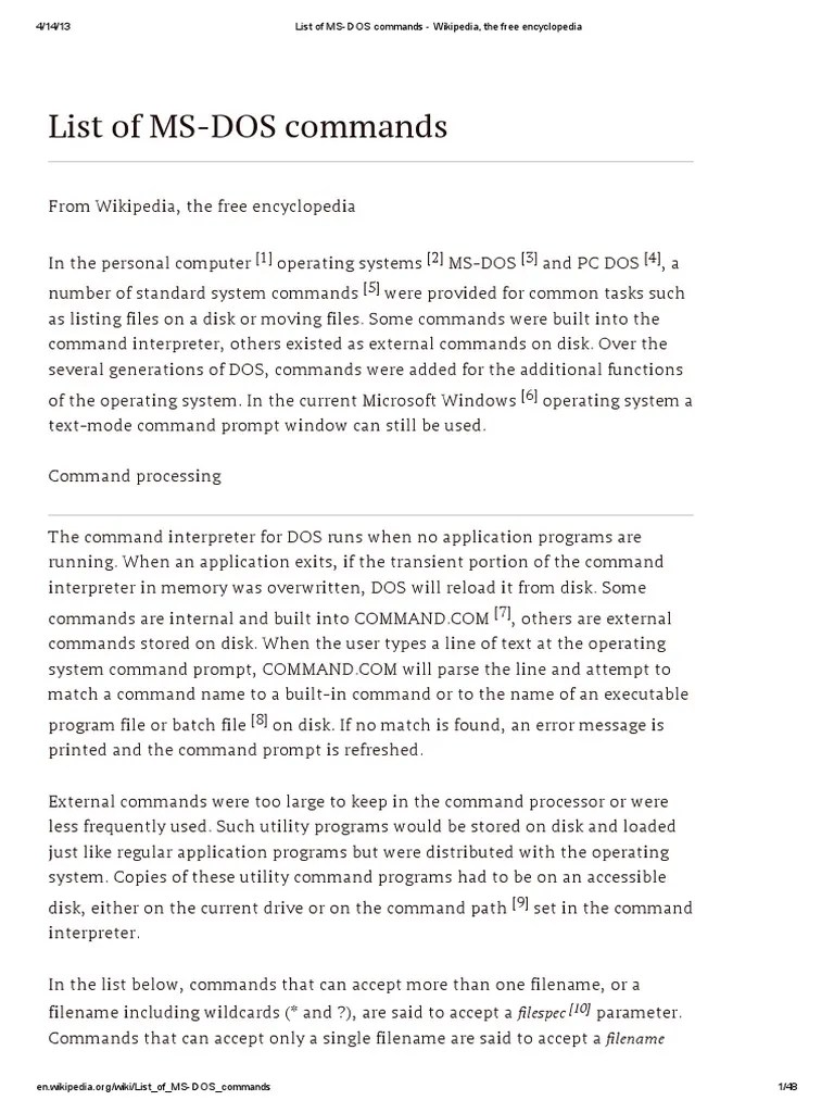 List of MSDOS Commands Command Line Interface Operating System