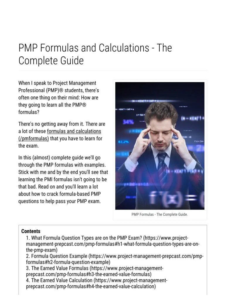 PMP Formulas and Calculations PDF Project Management Professional
