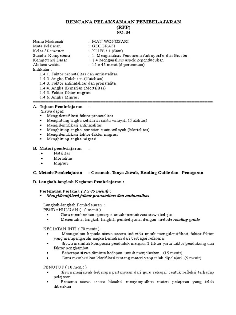 RPP Geo Xi Sem I Nomor 4 Antro