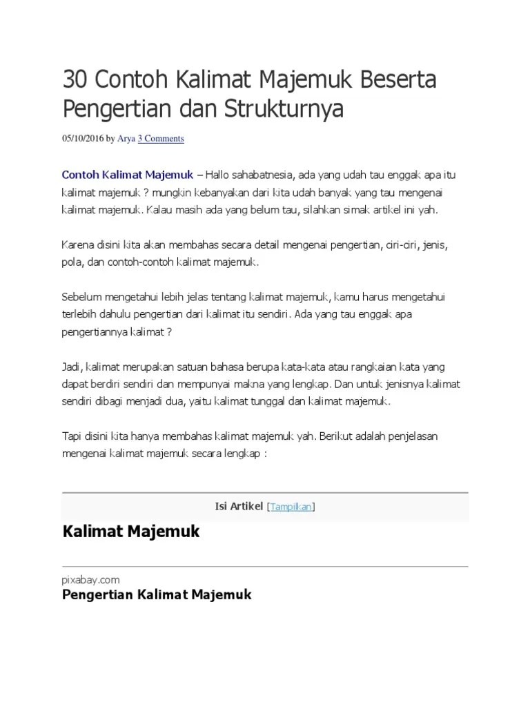 30 Contoh Kalimat Majemuk Beserta Pengertian Dan Strukturnya | PDF