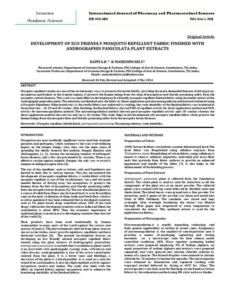 Mosquito Repellent Using Plant Extract PDF Mosquito Nature