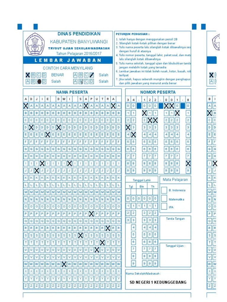 Gambar Lembar Jawaban Komputer Contoh Cara Menyilang Sd Mencari Jawaban