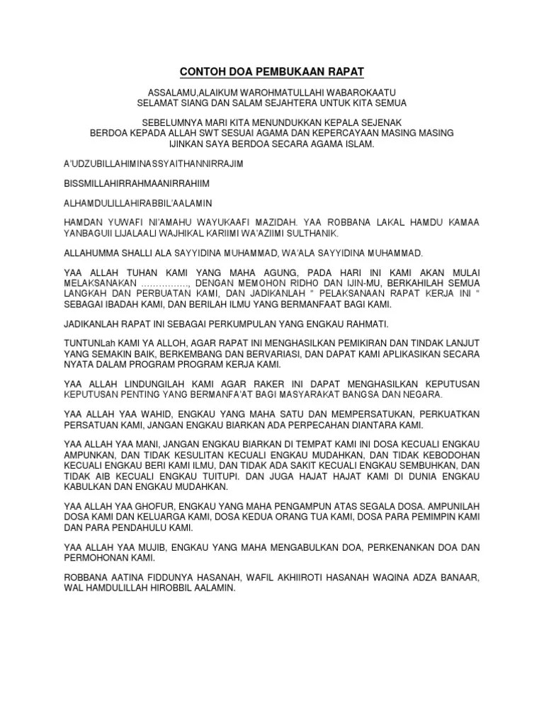 Contoh Doa Pembukaan Rapat | PDF