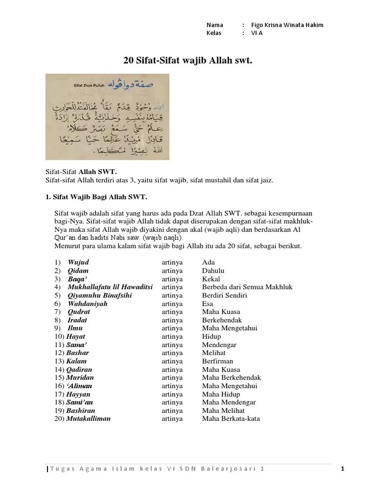 20 Sifat Wajib Allah Dengan Artinya