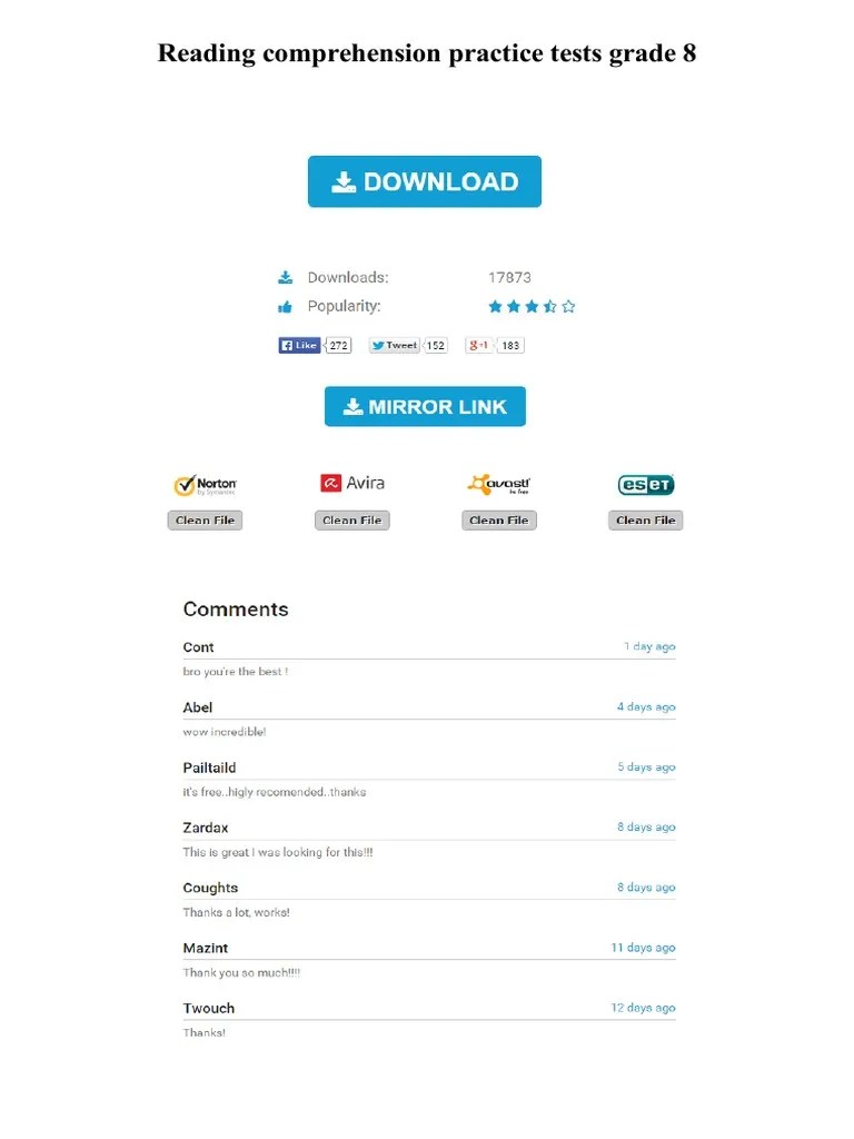 Reading Comprehension Practice Tests Grade 8 Reading Comprehension