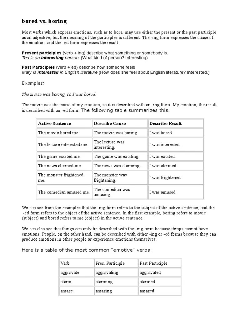 Bored vs Boring Emotive Adjectives Syntax Onomastics