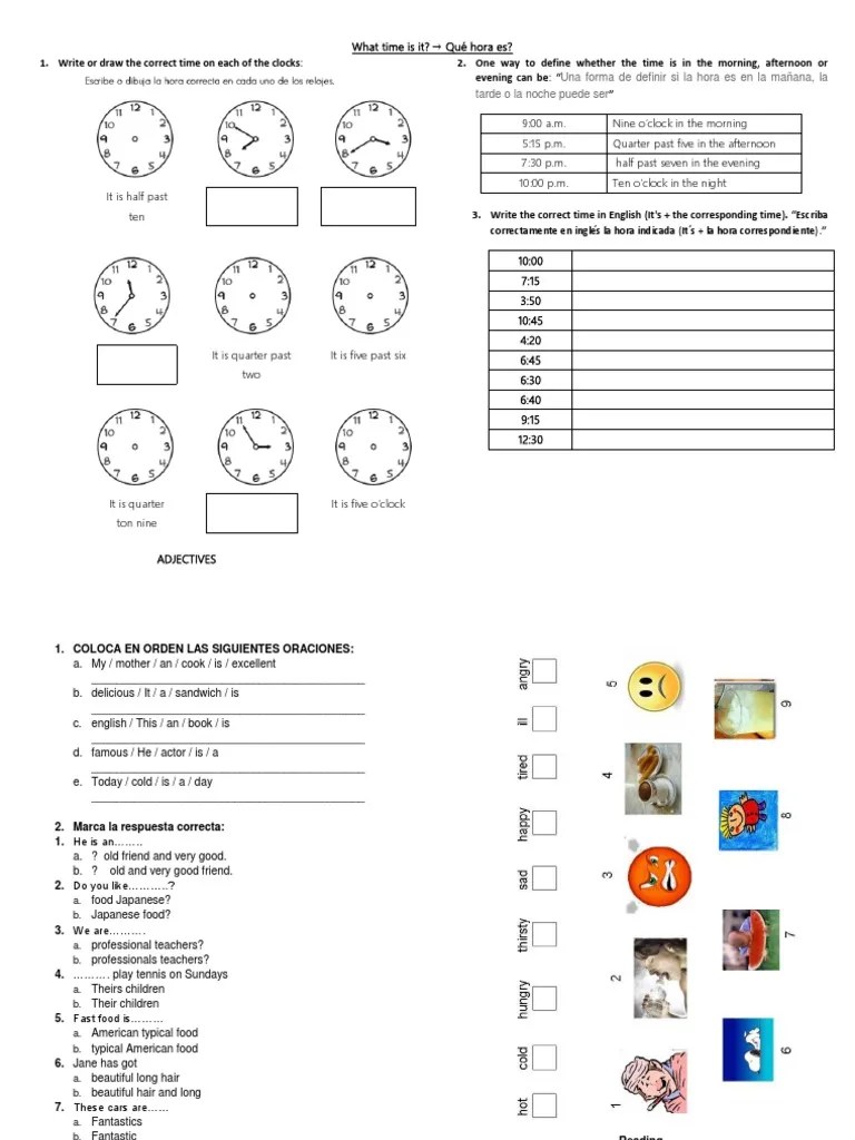 Write or Draw The Correct Time On Each of The Clocks 2. One Way To