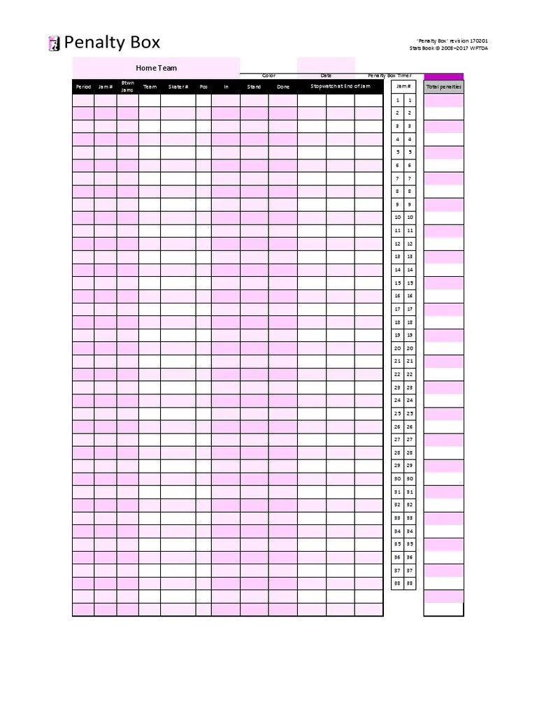 PENALTY BOX Wftda Statsbook A4 PDF Sports