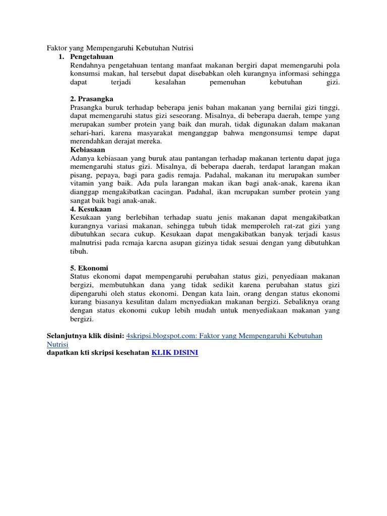 Faktor Yang Mempengaruhi Kebutuhan Nutrisi | PDF
