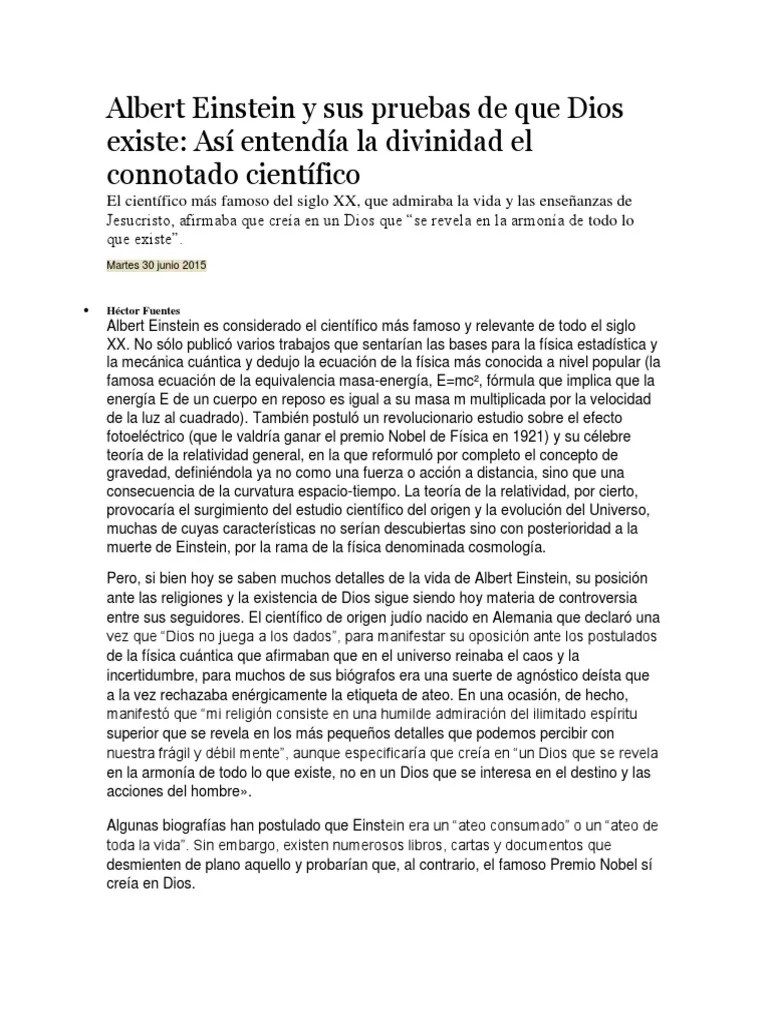 Albert Einstein y Sus Pruebas de Que Dios Existe Albert Einstein Relatividad general