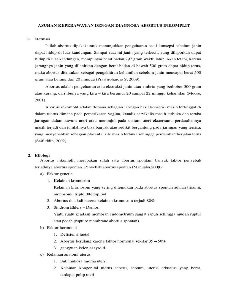 Asuhan Keperawatan Dengan Diagnosa Abortus Inkomplit | PDF