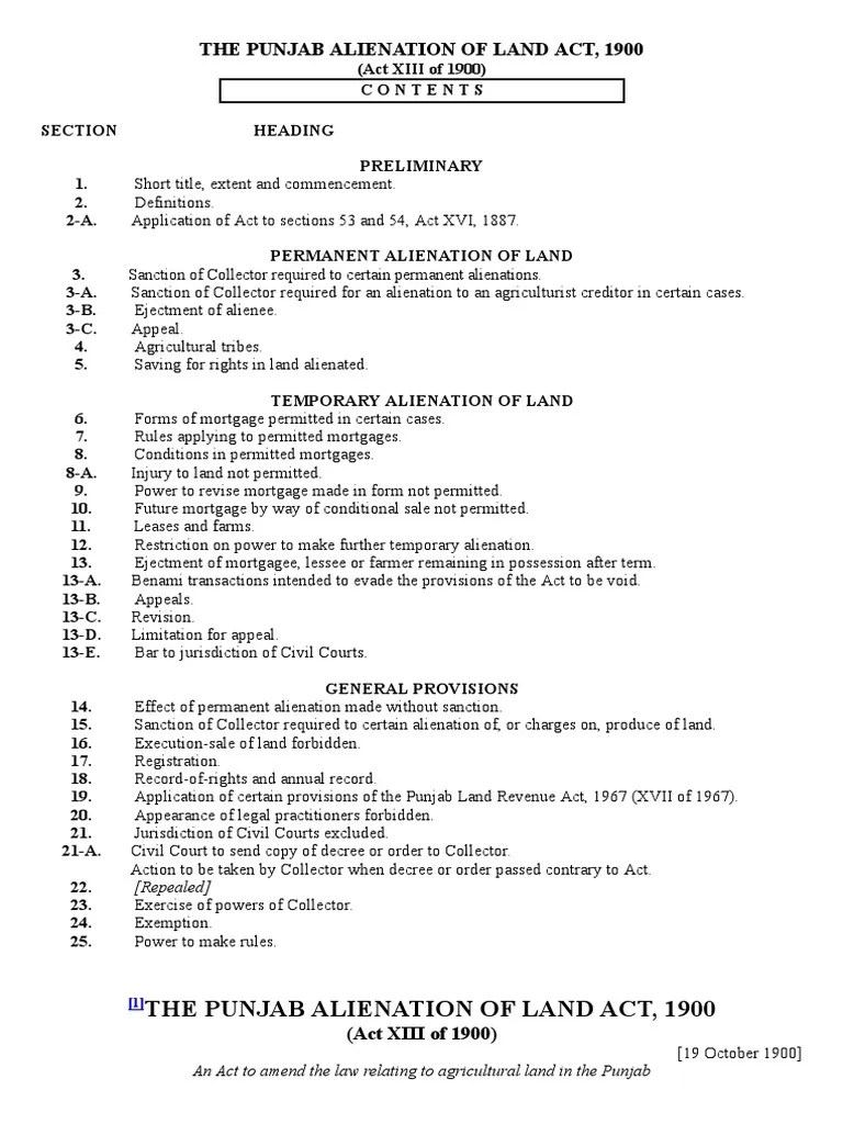 The Punjab Alienation of Land Act, 1900 (Last Updated On 07052011