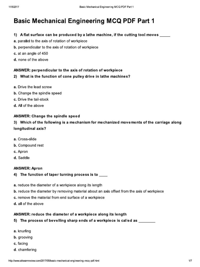 Basic Mechanical Engineering MCQ PDF Part 1