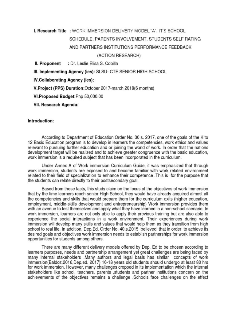 Work Immersion Curriculum Epistemology