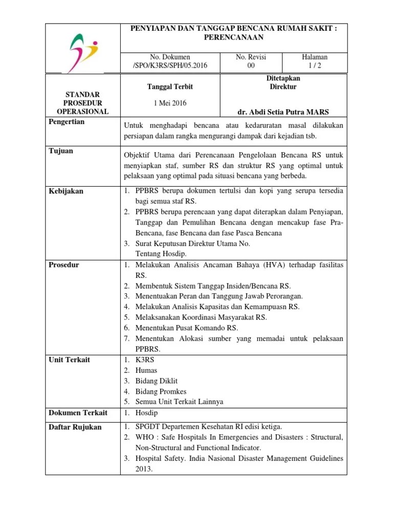 10. SPO PENYIAPAN DAN TANGGAP BENCANA RUMAH SAKIT (PERENCANAAN).docx