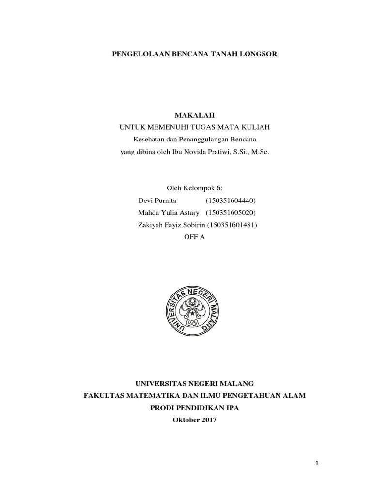 KPB - Makalah Kebencanaan Tanah Longsor (Revisi) | PDF