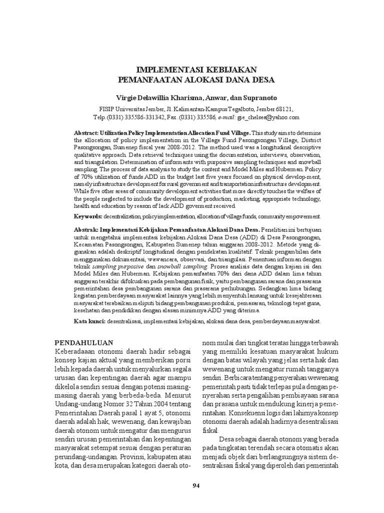 jurnal implementasi alokasi dana desa