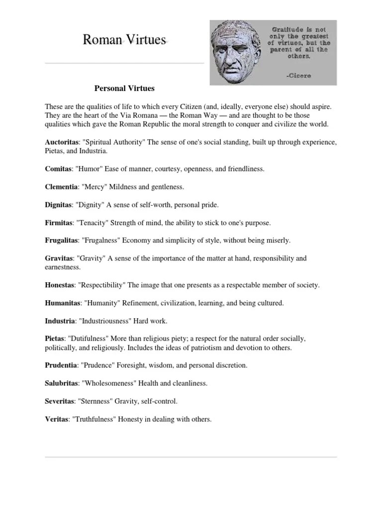 roman virtues Prudence Virtue