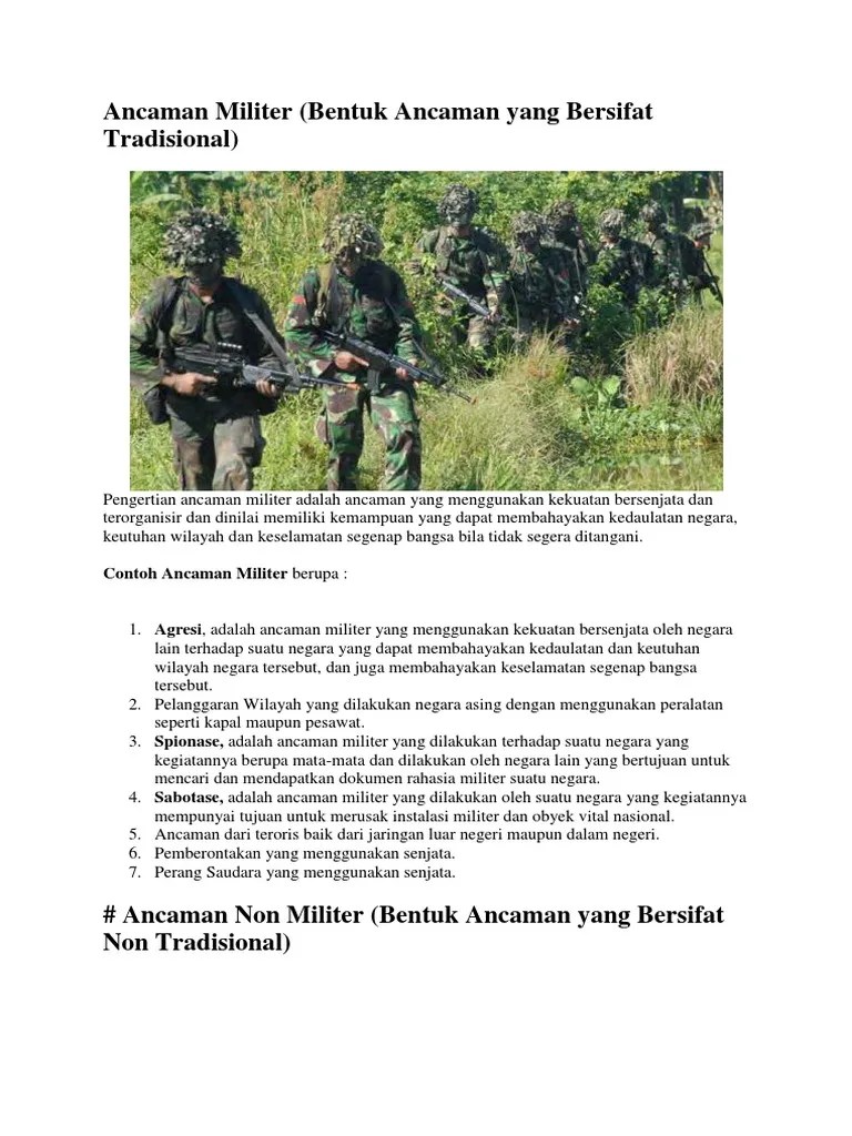 Jelaskan Bentuk Ancaman Militer Dan Nonmiliter Seputar Bentuk