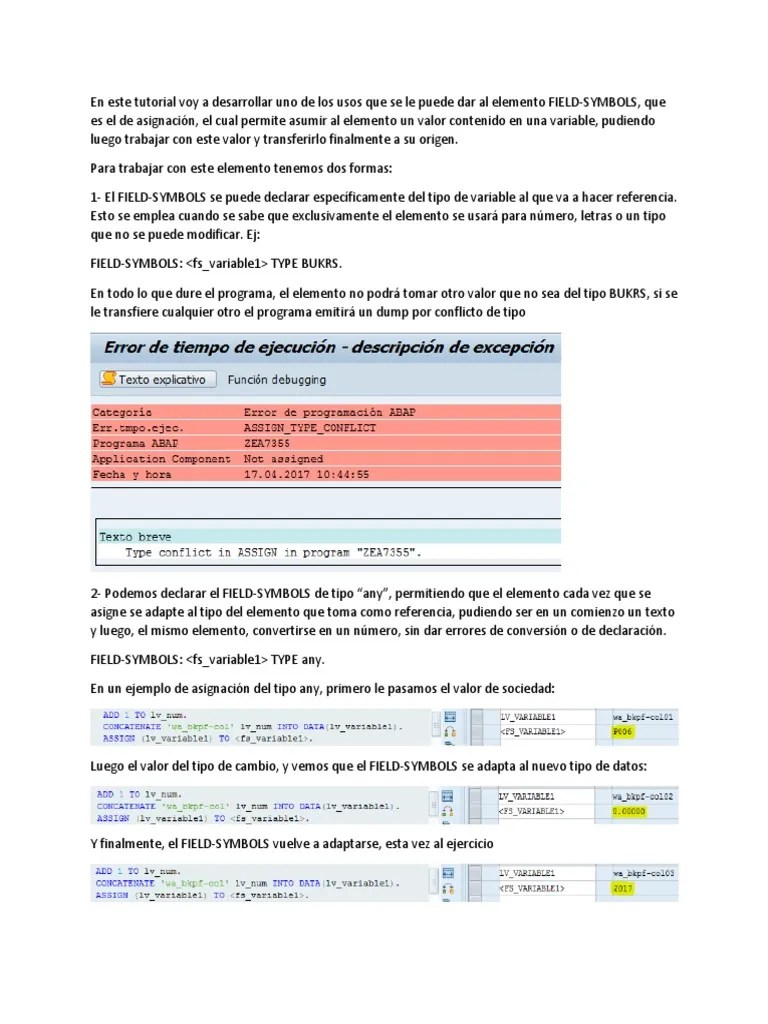 Tutorial Asignación Field Symbols ABAP PDF Áreas de informática