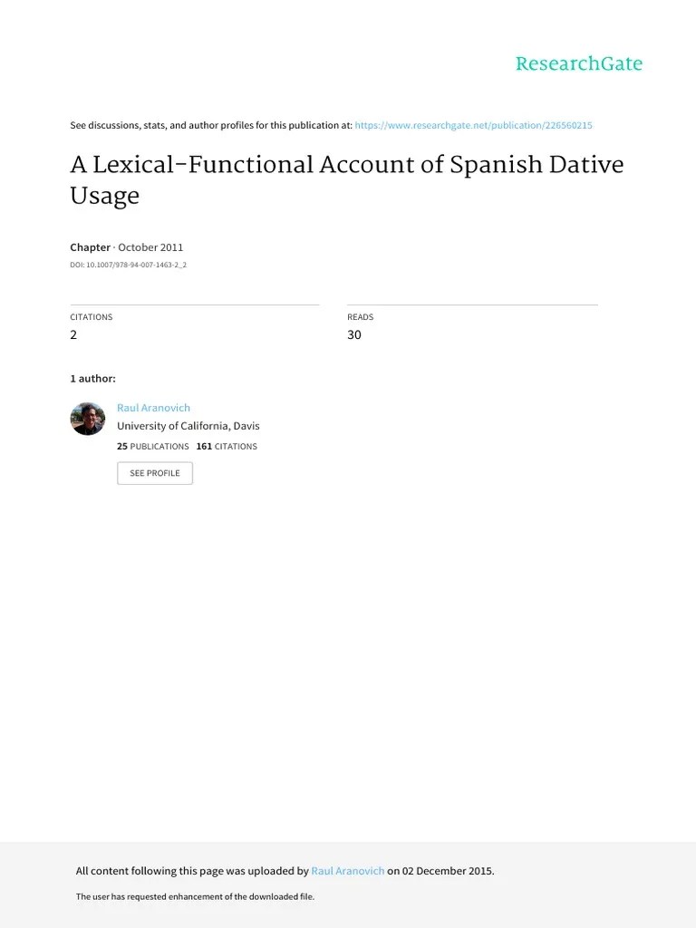 LexicalFunctional Usage of Dative Spanish PDF Object (Grammar