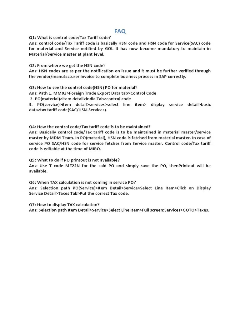 Q1 What Is Control Code/tax Tariff Code? PDF