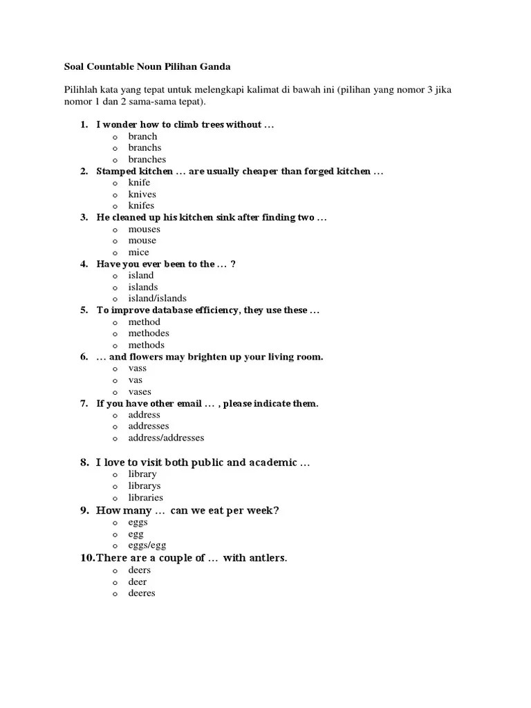 Soal Countable Noun Pilihan Ganda | PDF