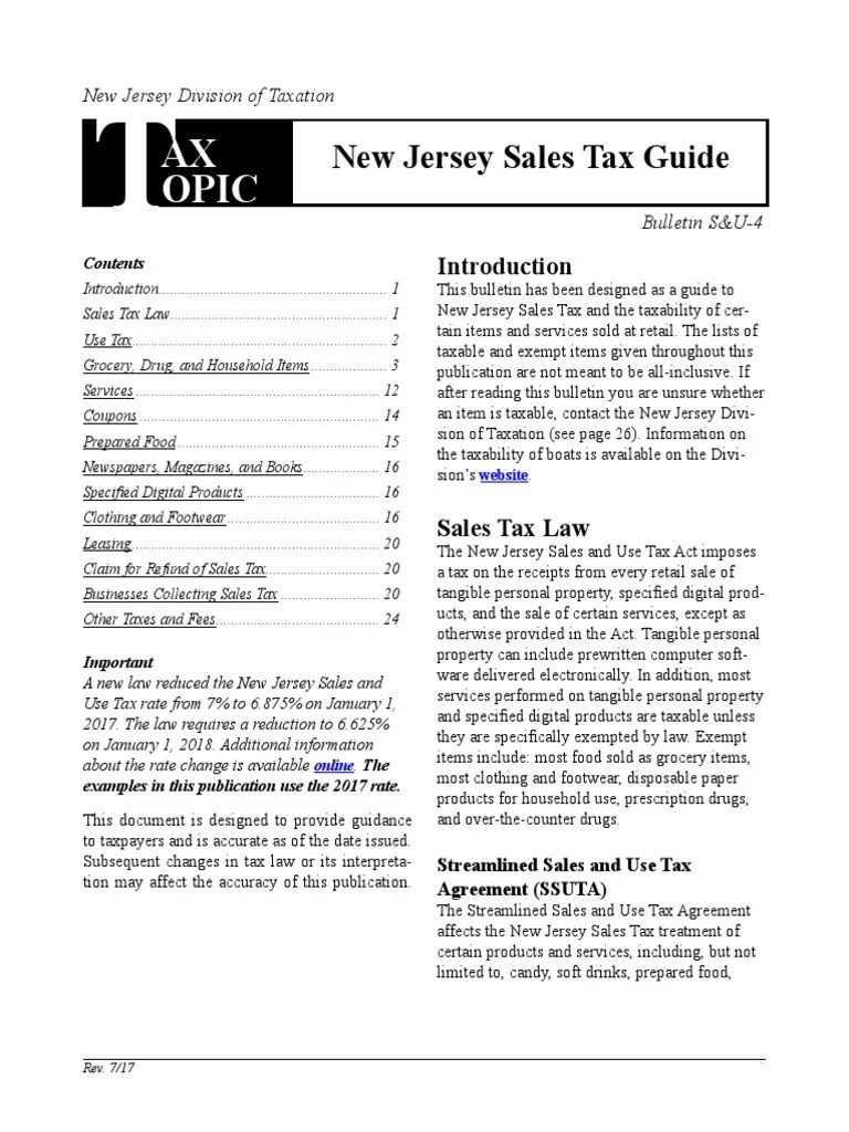 NJ Sales and Use Tax Guide Su4 PDF Sales Taxes In The United States