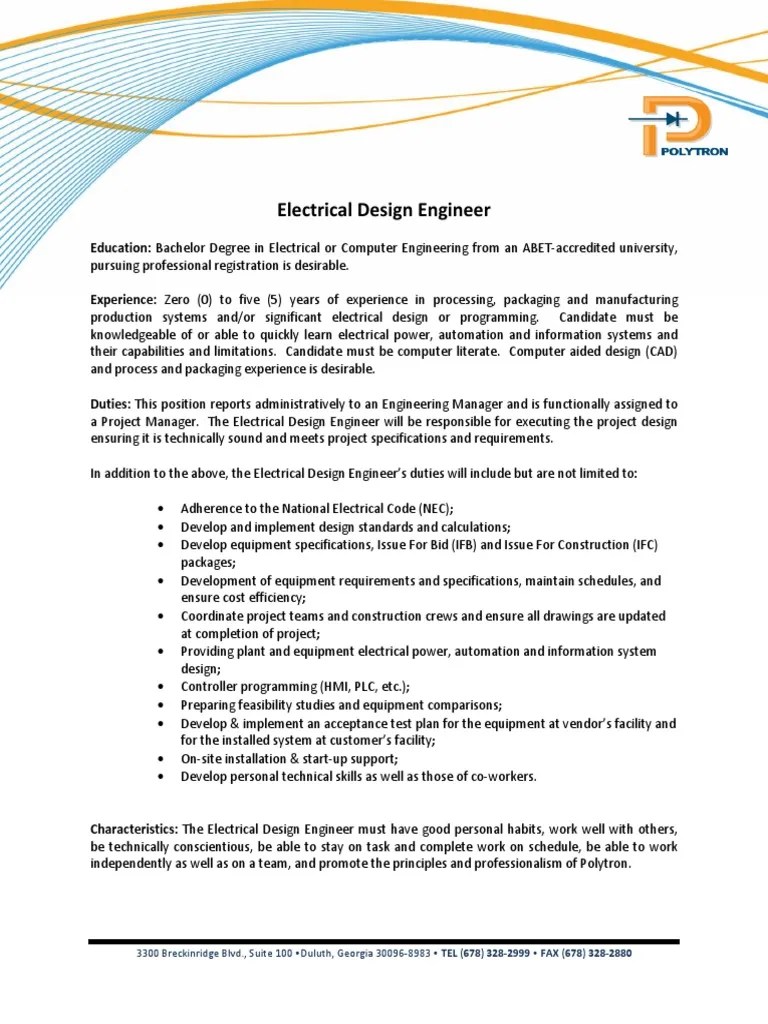 Electrical Design Engineer Website Description Specification