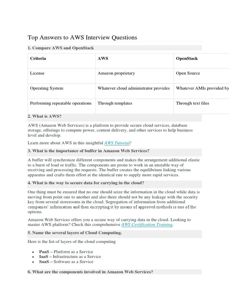 AWS Interview Questions PDF Amazon  Services Cloud Computing
