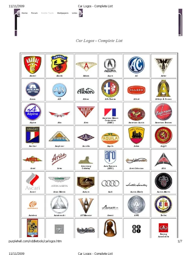 Car Logos Complete List