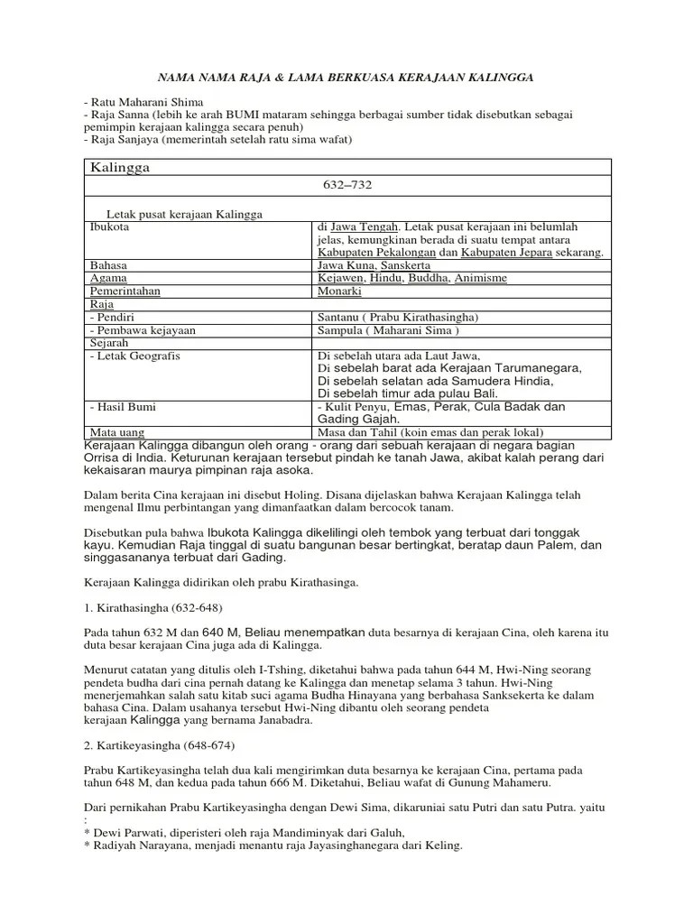 Nama Nama Raja Di Kerajaan Kalingga | PDF