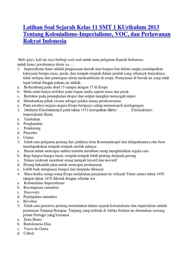 Latihan Soal Sejarah Kelas 11 SMT 1 KUrikulum 2013 Tentang