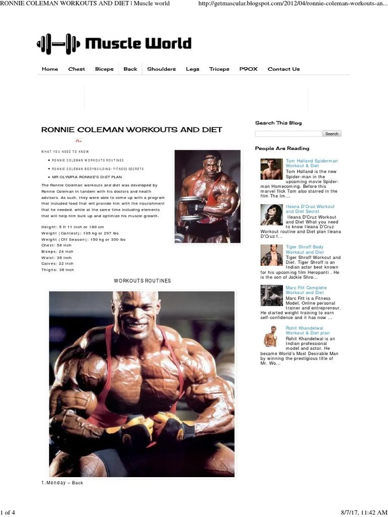 Ronnie Coleman Workouts and Diet Muscle World Food And Drink