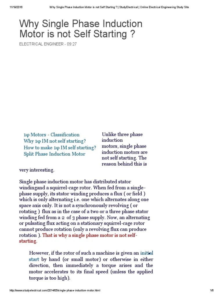 Why Single Phase Induction Motor is Not Self Starting