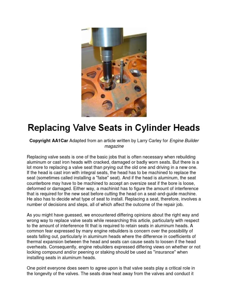 Replacing Valve Seats in Cylinder Heads Heat Treating Steel