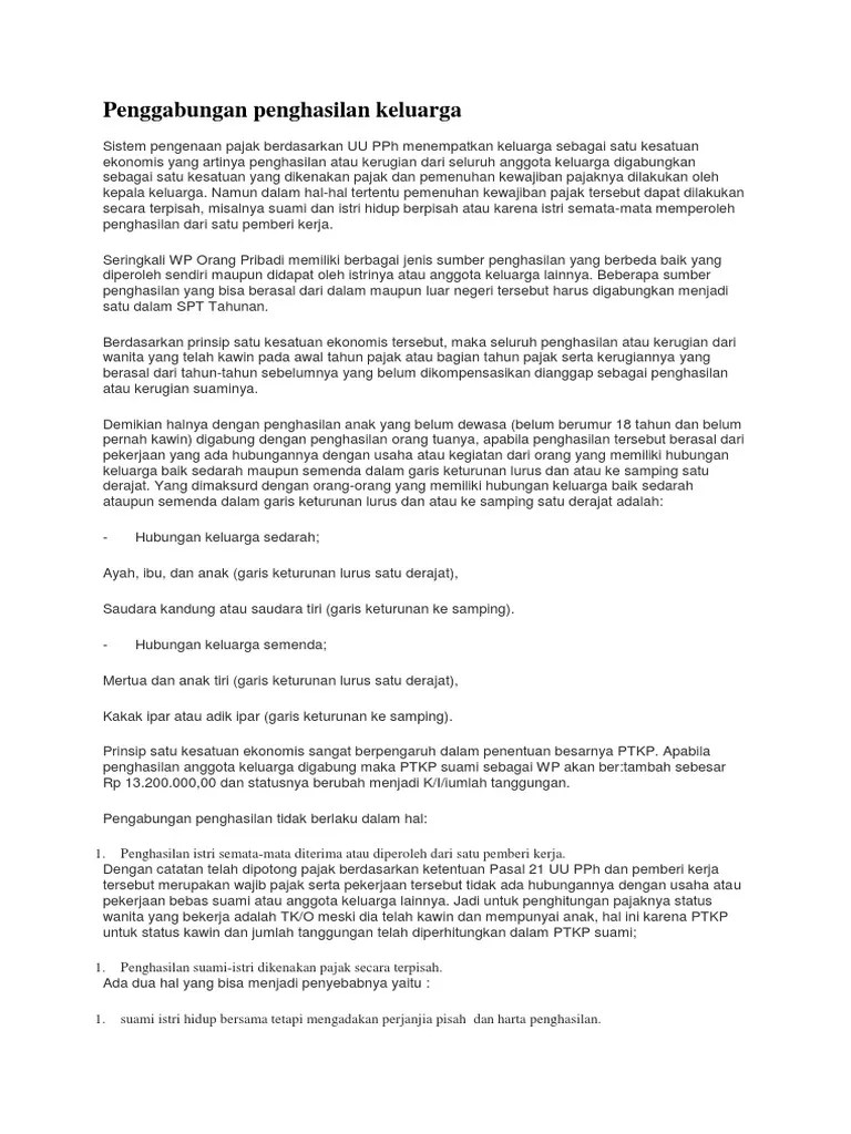 Penggabungan Penghasilan Keluarga | PDF