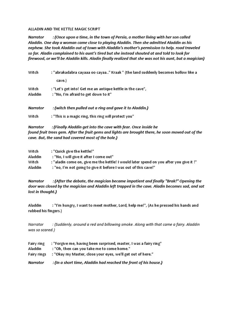 Alladin and The Kettle Magic Script PDF