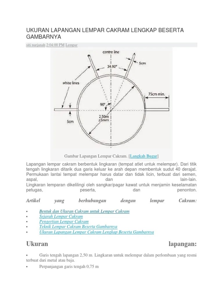 Ukuran Lapangan Lempar Cakram Lengkap Beserta Gambarnya | PDF