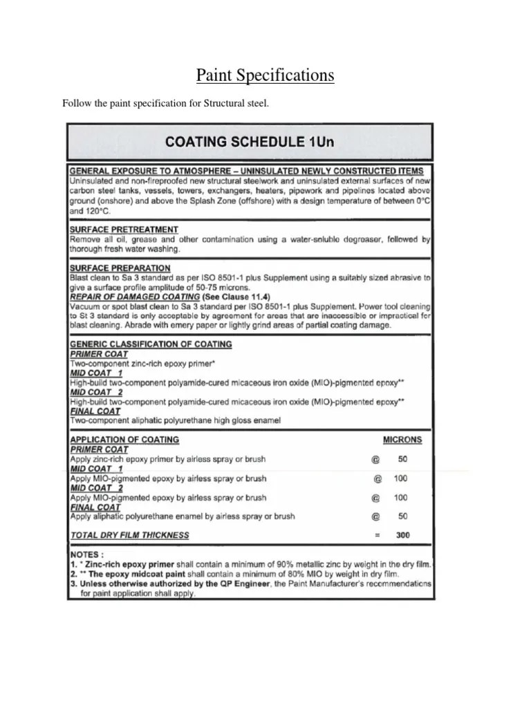 Paint Specifications Follow the paint specification for Structural steel