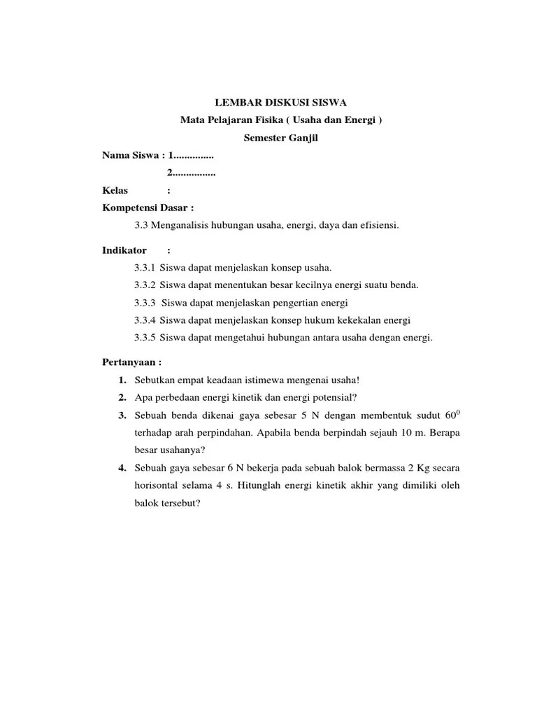 Rpp Usaha Dan Energi Smp Kelas 8