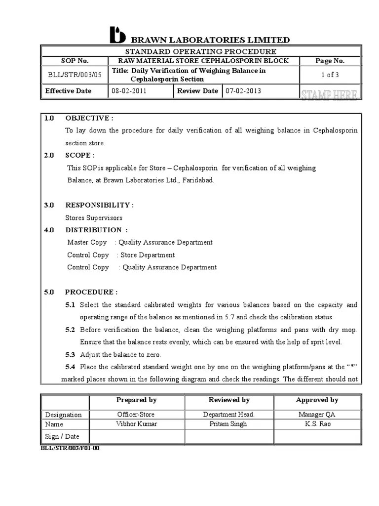 003 Daily Verification of Weighing Balance Weighing Scale Calibration