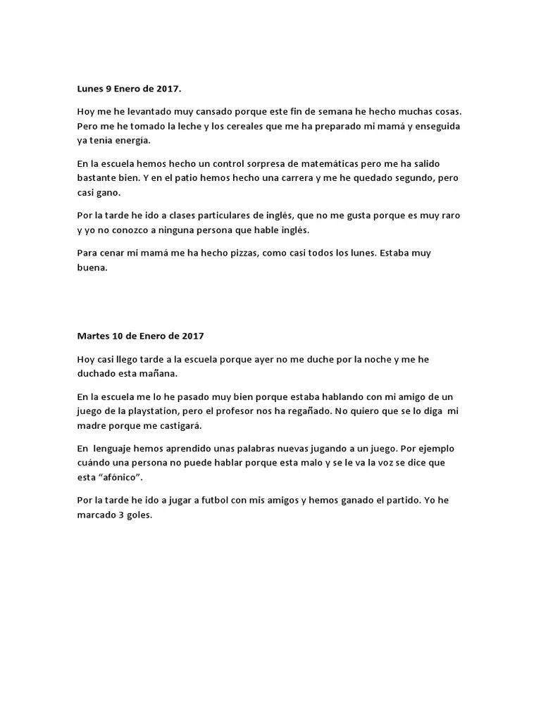 Ejemplo de Diario Personal Para Niños Ocio