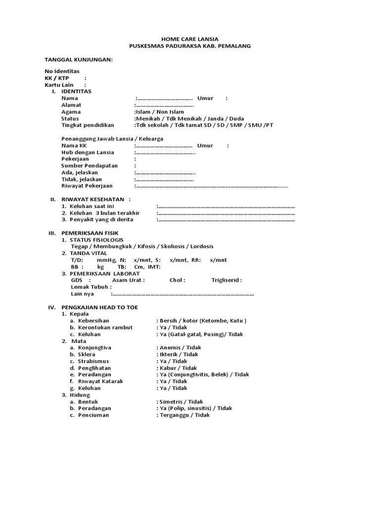 Form Home Care Lansia Pdrksa | PDF