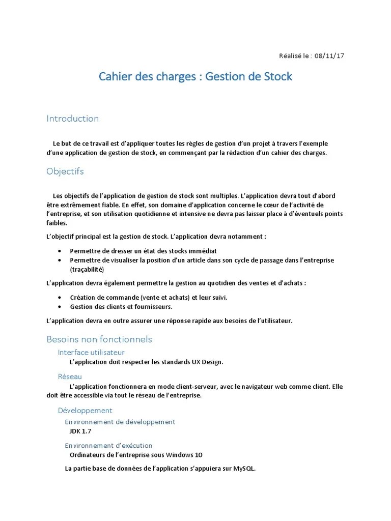 Cahier des charges Gestion de Stock Application Inventaire